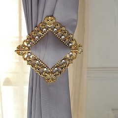 GOLD 2 Square 7″ Baroque Design Plastic CURTAIN TIE Backs Acrylic Crystals Party