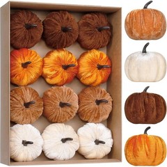 Thanksgiving Velvet Pumpkin Ornaments Set Hanging Decor for Tree Table