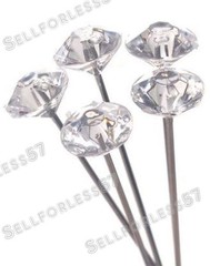 100 CLEAR CRYSTAL RHINESTONE WEDDING BOUQUET CAKE PINS JEWELS PICKS GEMS BLING