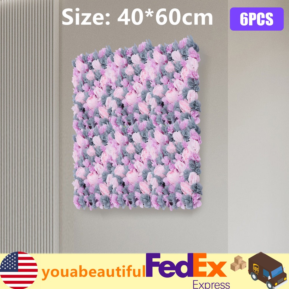 6pcs Artificial Flower Walls 3D Silk Rose Wall Backdrop Decor for Wedding Party