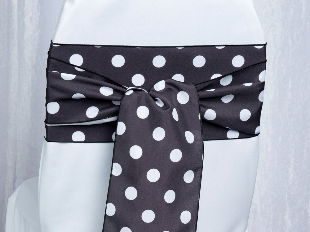 150 Polka Dot Shiny Satin Chair Sashes Bows 6″x108″ 6 Colors Birthday Party Dots