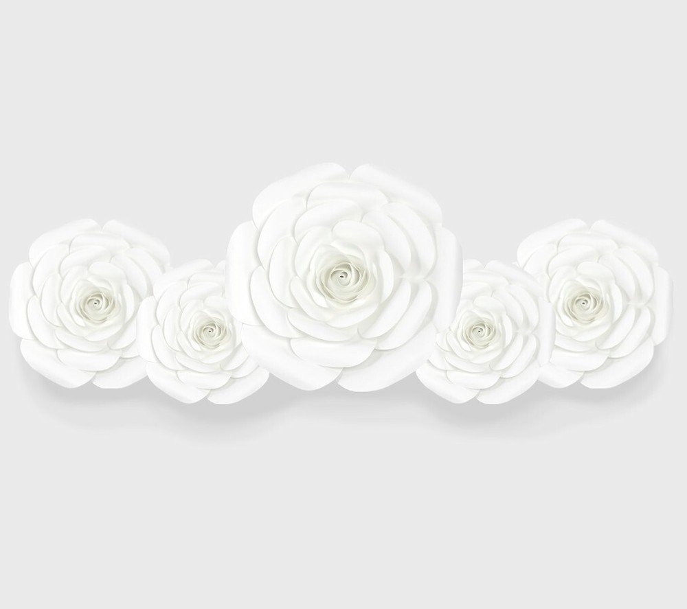 Decor In The Box 5 Piece Handmade Paper Flower Set Fully Assembled -White