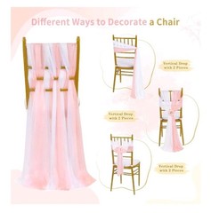 PakiInno Wedding Chair Sashes Covers 8FT White and Blush Aisle Decoration 50pcs