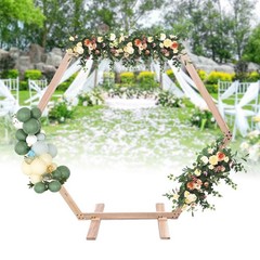 Wood Hexagon Arch Backdrop Stand 7.1 FT Hexagon Wood Wedding Arch Frame Decor