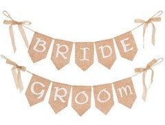 David Tutera Pre-printed BURLAP BANNER BRIDE & GROOM Pennant WEDDING DECOR NEW