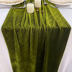 Luxurious Velvet Table Runner, 10ft Wedding Reception 20X120inch Olive Green