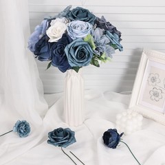 Artificial Flowers Combo Box Set Dusty Blue Bouquet Flowers for Wedding Cente…