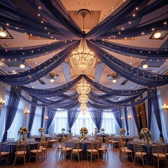 6 Panels Navy Blue Ceiling Drapes with 60″W x 240″L (Pack of 6),