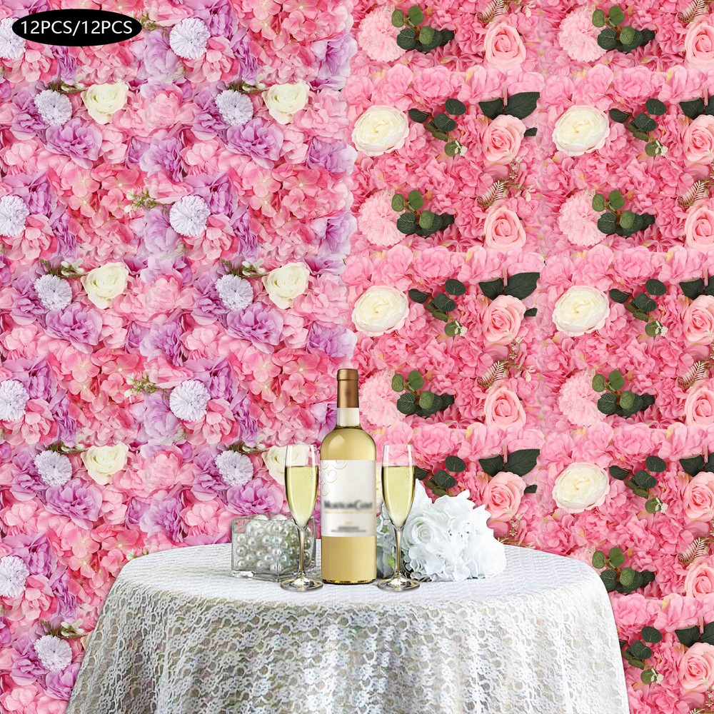 12pcs Artificial Silk Rose Flowers 3D Backdrop Wall for Wedding Party Decoration