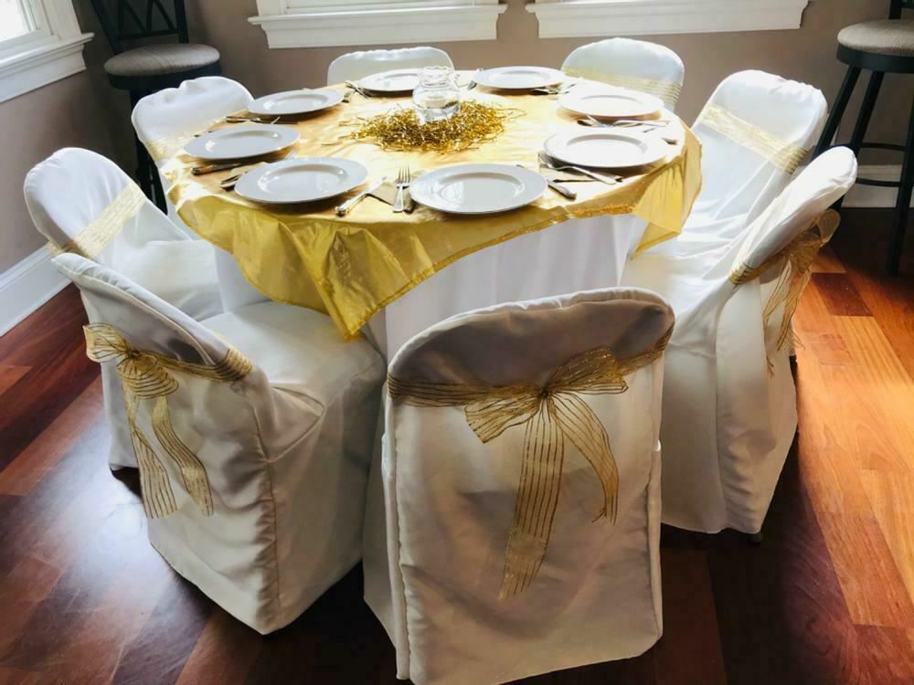 Polyester Folding Wedding Chair Covers 25 50 75 100 Bulk Black White Ivory