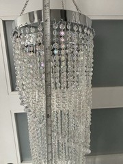 SPIRAL ACRYLIC CRYSTAL CHANDELIER 46” Beaded Preowned Wedding Decor Girl Room