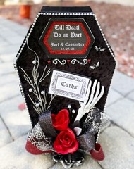 Halloween decor,#halloweenwedding,#gothic #wedding,coffin,black,red,black,skull
