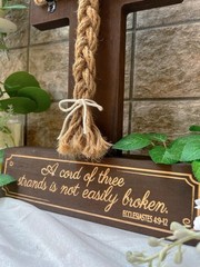 Wedding Sign: Three Strands, Tie The Knot, Cross Decoration Dark Brown