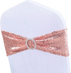 Rose Gold Sequin Chair Sashes 50 Pack for Weddings & Parties Decor