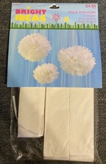 Party Decorations Set of 3 Pom Poms Decoration White 16″ 12 Inch birthday