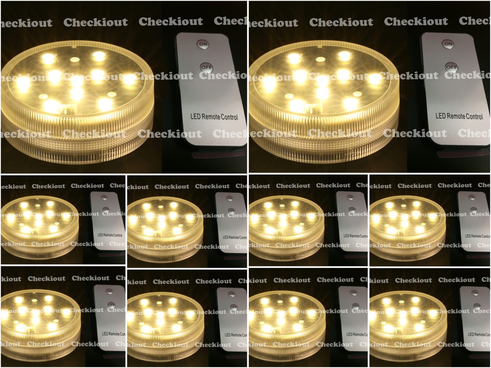 10 Warm White 10LED Submersible Waterproof Wedding Vase Base Light Floral Remote