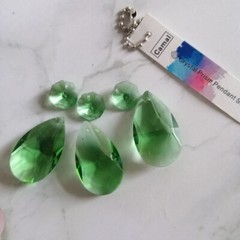 Green Color 20pcs 38mm Crystal Teardrop & 20pcs 14mm Crystal Octagon Loose Beads