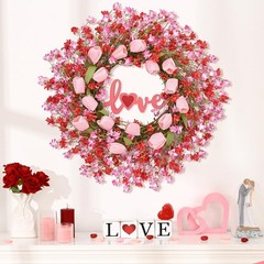 22IN Valentines Day Wreath Decorations, Wreath for Front Door, Pink Tulip Val…