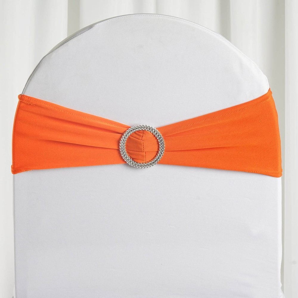 10 Orange Spandex CHAIR SASHES with Silver Round Buckles Wedding Decorations