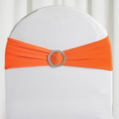 10 Orange Spandex CHAIR SASHES with Silver Round Buckles Wedding Decorations
