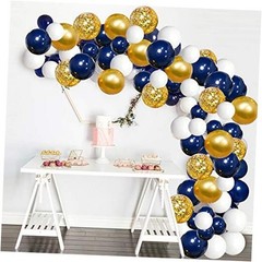 Navy Blue Balloons Garland Kit, 120 pcs Navy and Gold Confetti White Balloons