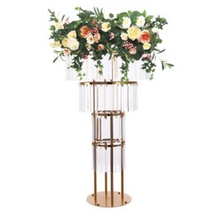 Gold Crystal Flower Stand Round Pedestal Stand Flower Stand for Wedding Decor