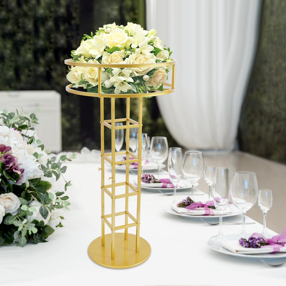46.65in Gold Metal Large Open Flower Frame Wedding Floral Riser Top Flower Stand
