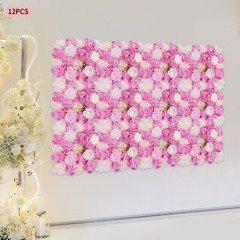 3D Flower Wall Panel-12pcs Artificial Flower Wall Background Silk Rose Wedding