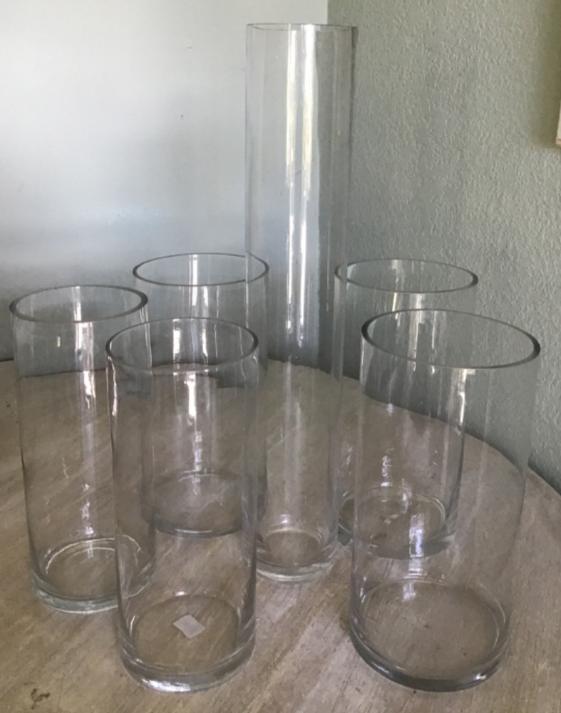 Acrylic Clear Cylinder Flower 6 Set Lg Vases 3 Sizes Unbreakable Hurricane NEW