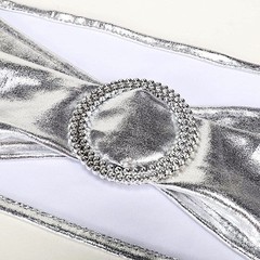10 Silver Metallic Spandex Chair Sashes with Silver Buckles Wedding Light Gray
