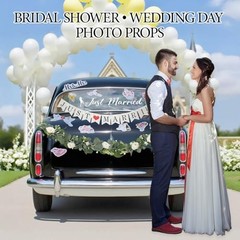 17 Pcs Just Married Car Decorations Set with 14 Wedding Car Magnets Just