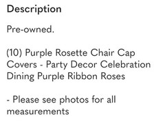 ROSETTE SATIN CHAIR CAPS SQUARE TOP GRANDIOSE Purple Ribbon – LOT OF 10