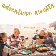 Adventure Awaits Banner, Wedding Engagement Party Bunting Decor, Congrats Gra…