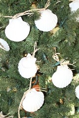 Large Seashell Christmas Tree Garland, White Irish Cups Raffia – 68″+ G-25