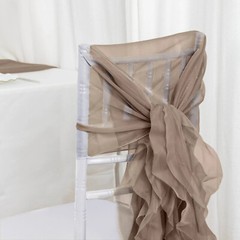 Taupe Premium CHAIR COVER with Curly Chiffon Ruffled SASHES Wedding Decorations