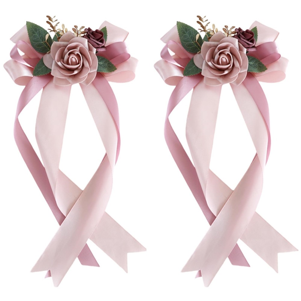 2 Packs Decorative Flowers for Wedding Car Mirror,14 Inch Wedding Car Door Ha…