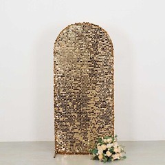 6 ft GOLD Big Payette Sequin Fitted Round Top Wedding Arch STAND COVER Party