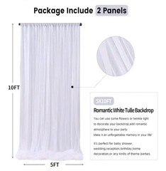 White Tulle Backdrop Curtains for Baby Shower Party Wedding Photo Drape Backdrop
