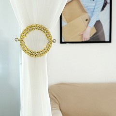 2 GOLD Plastic 7″ Round Curtain Tie Backs Acrylic Crystals Drapery Holdbacks
