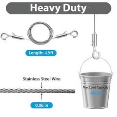 10PCS Adjustable Picture Hanging Wire Kit,4.9FT Heavy Duty Stainless Steel Ro…