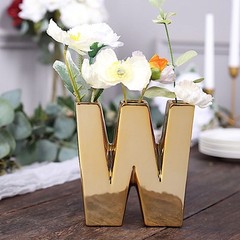 GOLD 6″ Ceramic W Symbol Flower VASE Table Centerpiece Party Events Decorations