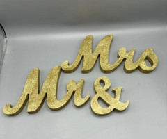 Mr & Mrs Letters Wedding Wooden Sign Party Décor Gold Glitter