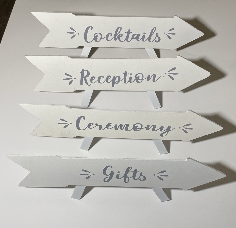 New Set of 4 Wedding Arrow Signs for Gifts, Ceremony, Reception & Cocktails