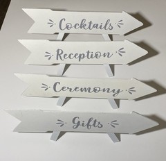 New Set of 4 Wedding Arrow Signs for Gifts, Ceremony, Reception & Cocktails