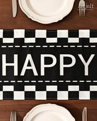 Happy Birthday Table Runner Black and White Checkerboard Birthday Party Decor…