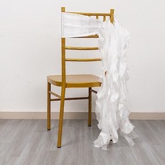 5 WHITE Curly Willow Chiffon Satin CHAIR SASHES Party Event Decorations Supplies