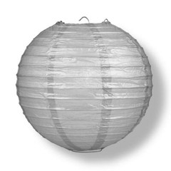 12″ Silver Round Paper Lantern, Even Ribbing, Hanging Decoration