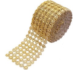 Crafts Faux Diamond Bling Wrap 4″ x 10 Yards 6 Rows Flower Pattern Faux Gold
