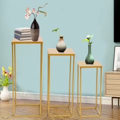 3 Durable Metal Wedding Flower Stands Rectangular Rack Vase Plant Golden Rack