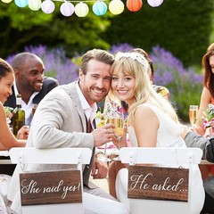 2 Pieces He Asked She Said Yes Sign Wedding Engagement Brown, White